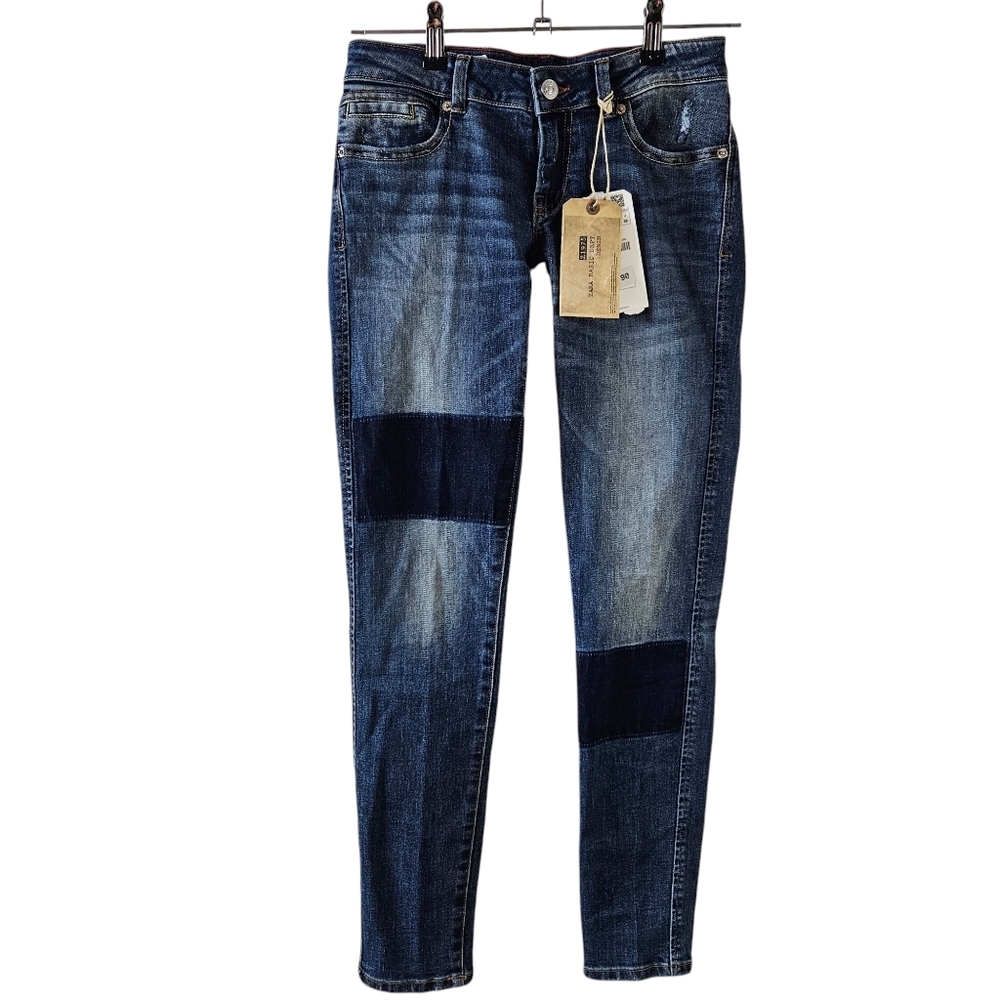 ZARA Basic denim jeans Z1975 sz 34 USA 02 Dark skinny Leg patches NWT  038